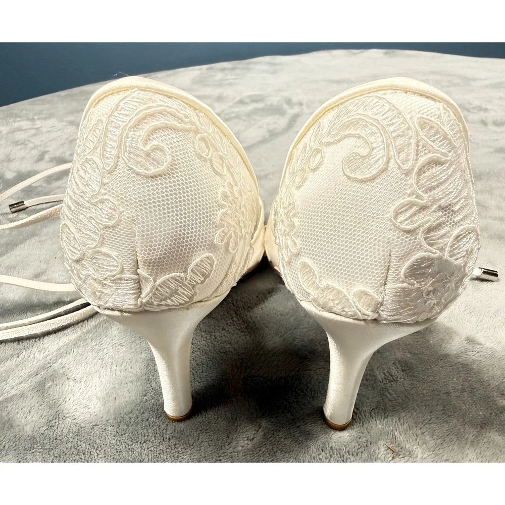 Erijunor Lace Heels Womens 3 Ivory Ankle Tie Lace Up Pointed Toe Bridal